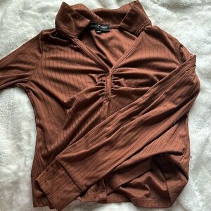 Almost famous Brown button up long sleeve top